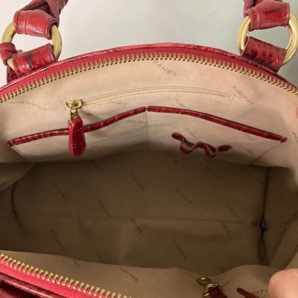 Brahmin Duxbury Satchel Ruby Red Croc Embossed Leather Handbag Crossbody